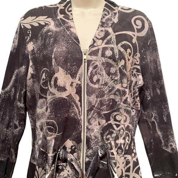 Christopher and Banks Full Zip Cardigan Sweater Bling and Bows Gray Pockets Med - Picture 2 of 9
